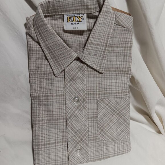 BOYS  6 Vintage 1970's Shirt ELY PLAID STONE HIPPY MOD SHIRT USA NEW NOS - Picture 1 of 5